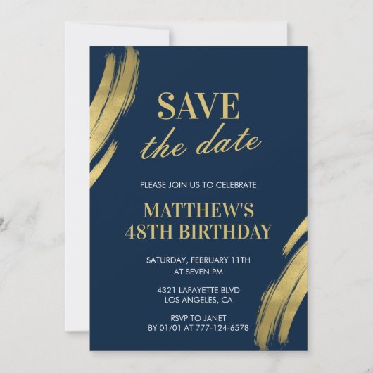 48e verjaardag uitnodigingen Save the date Navy Go (Voorkant)