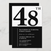 48e verjaardag uitnodigingen Zwart en Wit Elegant (Voorkant / Achterkant)
