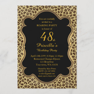 48e, Verjaardagsfeest 48e, Cheetah, Black & Gold Kaart