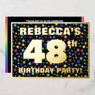 48e verjaardagsfeest — Leuke, kleurrijke sterrenpr Folie Uitnodiging