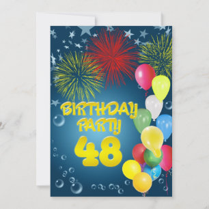 48e verjaardagsfeest Uitnodiging met ballonnen