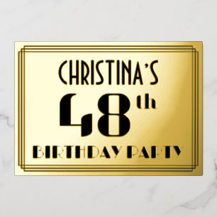 48ste verjaardagsfeest: Art Deco-look “48” en naam Folie Uitnodiging