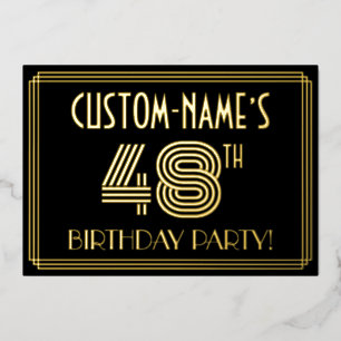48ste Verjaardagsfeest — Art Deco-stijl “48” + naa Folie Uitnodiging