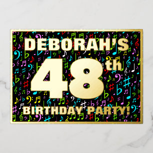 48ste Verjaardagsfeest — Leuke, Kleurrijke Muzieks Folie Uitnodiging