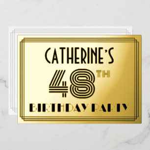 48ste verjaardagsfeestje — Art Deco-stijl “48” & n Folie Uitnodiging