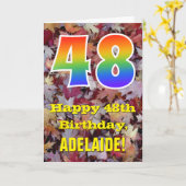 48th Birthday; Rustic Autumn Leaves; Rainbow "48" Kaart (Gele Bloem)
