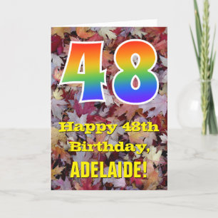 48th Birthday; Rustic Autumn Leaves; Rainbow "48" Kaart