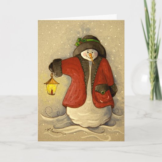 4910 Snowman & Lantern Kerstmis Feestdagen Kaart (Voorkant)