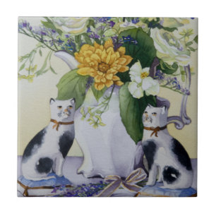 4930 Katten (Floral en Precelain) Tegeltje