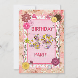49e anniversaire invitation fête avec cadre fleuri