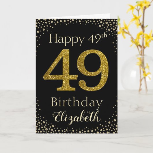 49e geboortedag Golden Glitter Card Kaart (Gele Bloem)
