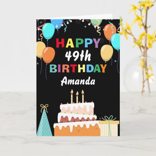 49e Gelukkige Verjaardag Kleurrijke Ballonnen Taar Kaart (Gele Bloem)