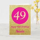 49e Happy Birthday Hot Pink en Gold Glitter Kaart (Gele Bloem)