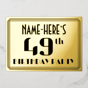 49e verjaardag: Art Deco Kijk "49" en naam Folie Uitnodiging