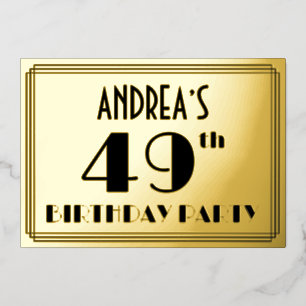 49e verjaardag — Art Deco look "49" + naam Folie Uitnodiging