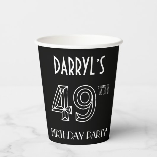 49e verjaardag: Art Deco Style + aangepaste naam Papieren Bekers (Achterkant)