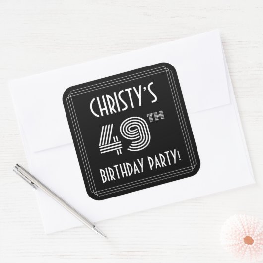 49e verjaardag: Art Deco Style en aangepaste naam Vierkante Sticker (Envelop)