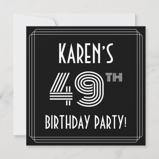 49e verjaardag: Art Deco Style met aangepaste naam Kaart (Voorkant)