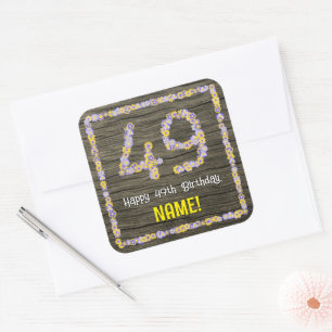 49e verjaardag: Bloemennummer, Faux Wood Look, Naa Vierkante Sticker