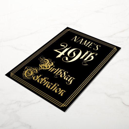 49e verjaardag — Fancy script en aangepaste naam Folie Uitnodiging (Gedraaid)