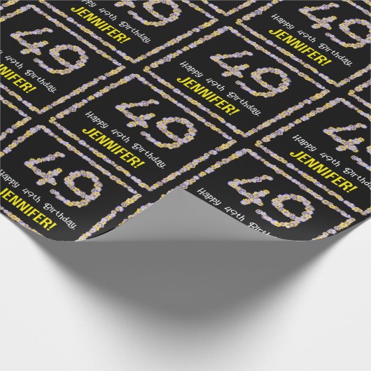 49e verjaardag: Floral Flowers Number, Custom Name Cadeaupapier (Hoek)