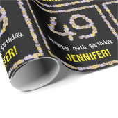 49e verjaardag: Floral Flowers Number, Custom Name Cadeaupapier (Rol Hoek)