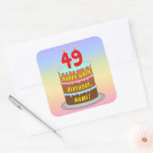 49e verjaardag: Fun Cake and Candles + Custom Name Vierkante Sticker (Envelop)