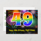 49e verjaardag - Fun Fireworks Pattern + Rainbow 4 Briefkaart (Voorkant / Achterkant)