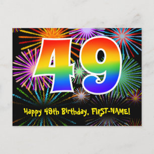 49e verjaardag - Fun Fireworks Pattern + Rainbow 4 Briefkaart