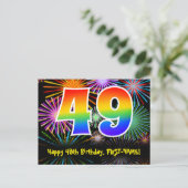 49e verjaardag - Fun Fireworks Pattern + Rainbow 4 Briefkaart (Staand voorkant)