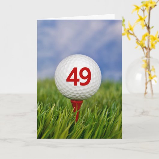 49e verjaardag Golfbal op rood T-shirt Kaart (Gele Bloem)
