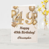 49e verjaardag goudballonnen en Confetti verjaarda Kaart (Gele Bloem)
