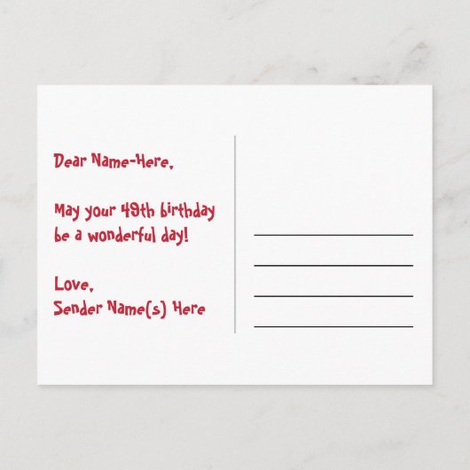 49e Verjaardag: Leuk Sterren Patroon, Regenboog 49 Briefkaart (Achterkant)