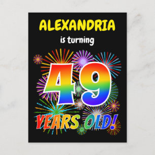 49e verjaardag - Leuk vuurwerk, Rainbow Look "49" Briefkaart