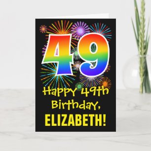 49e verjaardag: leuk vuurwerkpatroon + regenboog 4 kaart