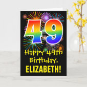 49e verjaardag: leuk vuurwerkpatroon + regenboog 4 kaart (Gele Bloem)