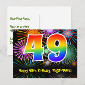 49e verjaardag – leuk vuurwerkpatroon + regenboog briefkaart (Voorkant / Achterkant)
