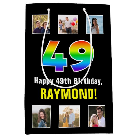 49e verjaardag: Regenboog "49", aangepaste foto's  Medium Cadeauzakje (Voorkant)