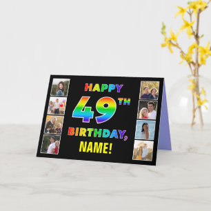 49e Verjaardag: Regenboogtekst, Aangepaste foto's  Kaart