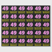 49e verjaardag: Roze strepen en hart "49" + naam Cadeaupapier (Vlak)