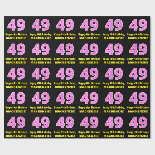 49e verjaardag: Roze strepen en hart "49" + naam Cadeaupapier (Vlak)