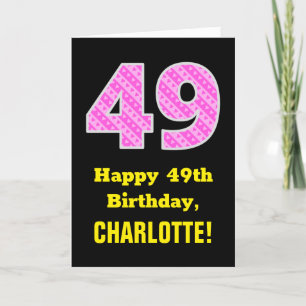 49e verjaardag: Roze strepen en hart "49" + naam Kaart