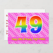 49e verjaardag: roze strepen en harten, regenboog briefkaart (Voorkant / Achterkant)