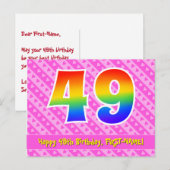 49e verjaardag: Roze strepen & harten, Regenboog 4 Briefkaart (Voorkant / Achterkant)