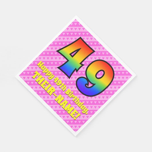 49e verjaardag: Roze strips & harten, regenboognr. Servet (Hoek)