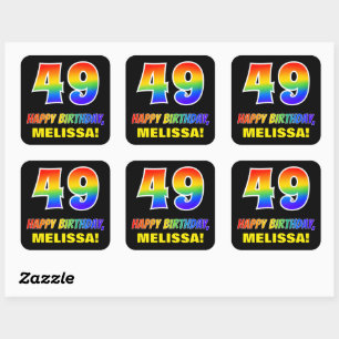 49e verjaardag: Vet, Leuk, Eenvoudig, Regenboog 49 Vierkante Sticker