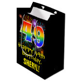 49e verjaardag: Vuurwerk Fun Pattern + Regenboog 4 Medium Cadeauzakje (Voorkant Gekanteld)