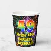 49e verjaardag: Vuurwerk Fun Pattern + Regenboog 4 Papieren Bekers (Achterkant)