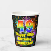 49e verjaardag: Vuurwerk Fun Pattern + Regenboog 4 Papieren Bekers (Voorkant)