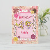 49e verjaardagsfeestje met bloemenfeest lijst kaart (Staand voorkant)